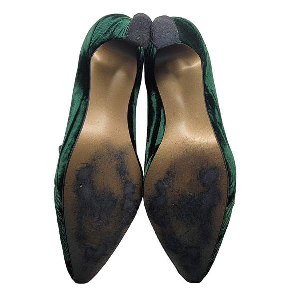 C. Webb Co. Velvet Green Heels Women's Size 7M  2" Kitten Heel Slip On Vintage - Picture 9 of 16